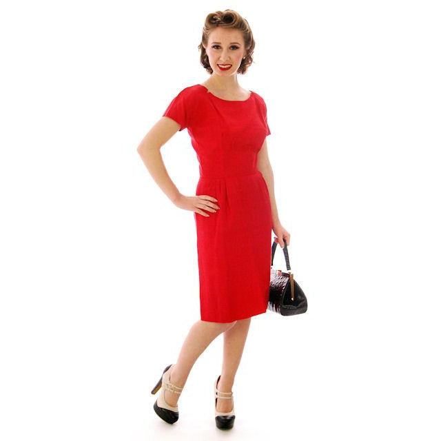 Vintage True Red Raw Silk 2 Pc Dress 1950s 34-24-34 Women's,New Arrivals The Best Vintage Clothing