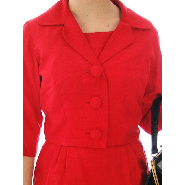 Vintage True Red Raw Silk 2 Pc Dress 1950s 34-24-34 Women's,New Arrivals The Best Vintage Clothing