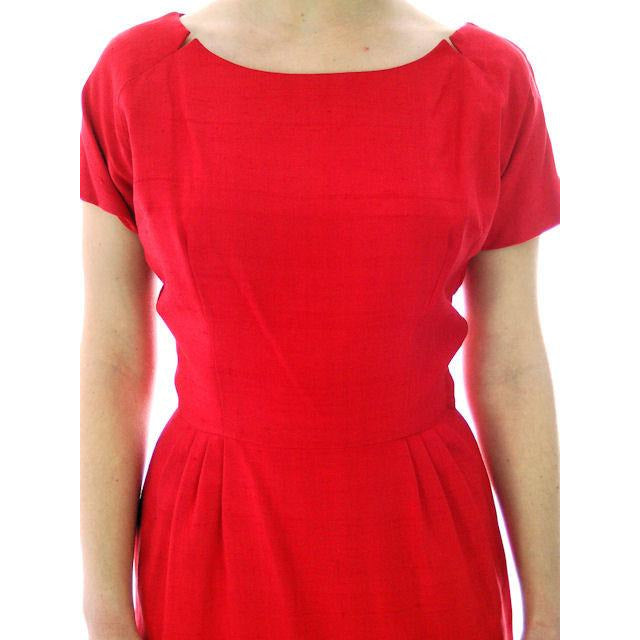 Vintage True Red Raw Silk 2 Pc Dress 1950s 34-24-34 Women's,New Arrivals The Best Vintage Clothing