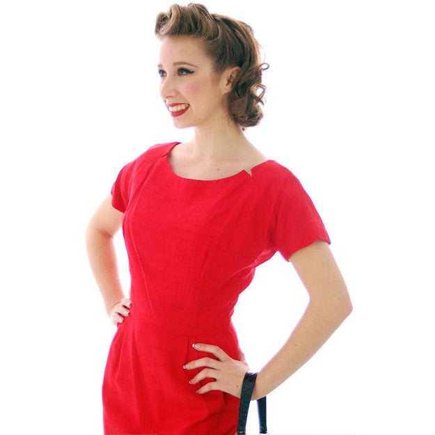 Vintage True Red Raw Silk 2 Pc Dress 1950s 34-24-34 Women's,New Arrivals The Best Vintage Clothing