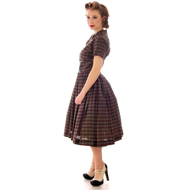 Vintage Day Dress Bobbie Brooks Brown/Green Plaid 1950s 34-24-Free - The Best Vintage Clothing
 - 1