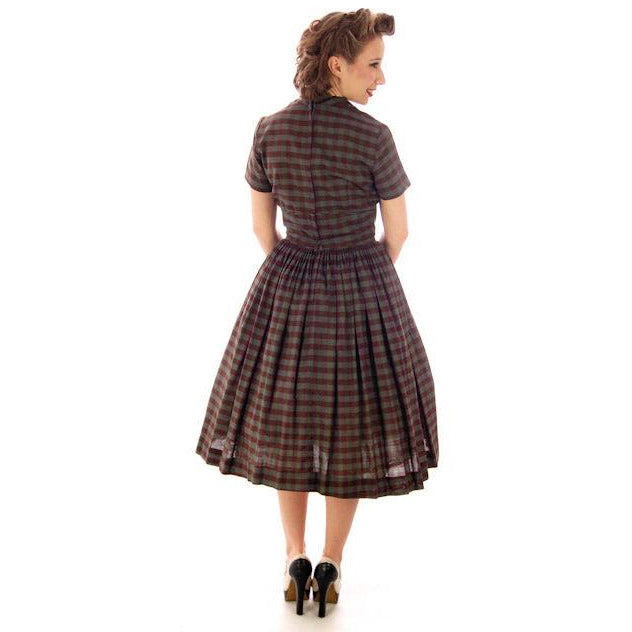 Vintage Day Dress Bobbie Brooks Brown/Green Plaid 1950s 34-24-Free Women's,New Arrivals Bobbie Brooks