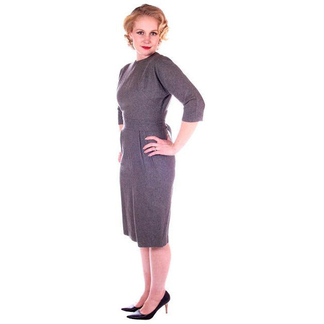 Vintage Gray Wool Secretary Dress 1950S 38" Bust Cart2cart vendor-unknown