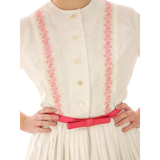 Vintage MCM Day Dress White w/Pink Embroidery Bobbie Brooks 1950s 36-26-Free Women's Bobbie Brooks