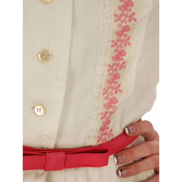 Vintage MCM Day Dress White w/Pink Embroidery Bobbie Brooks 1950s 36-26-Free Women's Bobbie Brooks