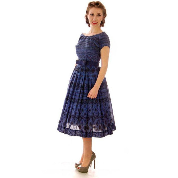 Vintage Blue Day Dress Wendy Woods Full Skirt 1950s 34-24-Free – The ...