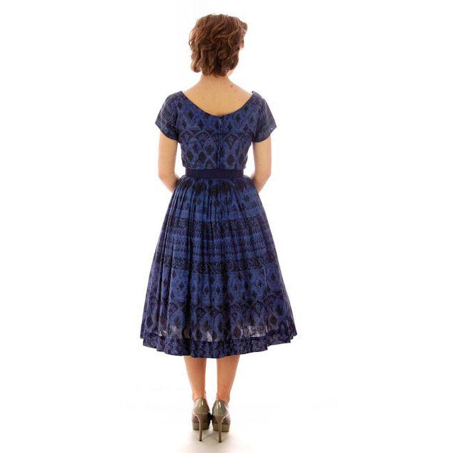 Vintage Blue Day Dress Wendy Woods Full Skirt 1950s 34-24-Free Women's,New Arrivals Wendy Woods
