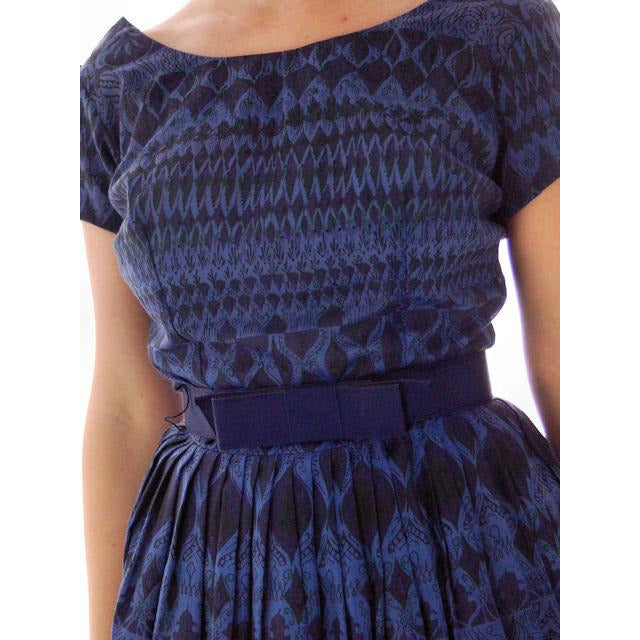 Vintage Blue Day Dress Wendy Woods Full Skirt 1950s 34-24-Free Women's,New Arrivals Wendy Woods