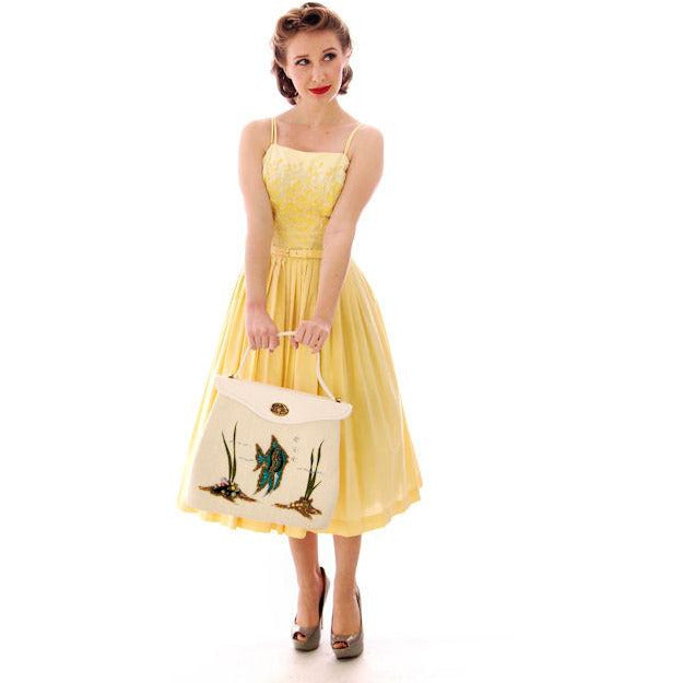 VTG 1950s Wendy Woods Yellow Cotton Sundress Embroidered Bodice S w Belt Women's,New Arrivals Wendy Woods
