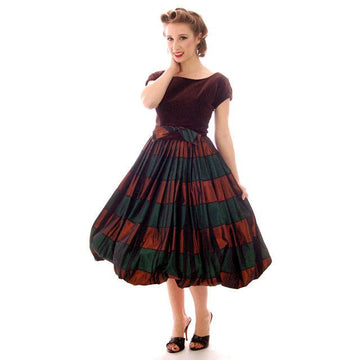 Vintage Velvet, Emerald & Copper Iridescent Taffeta Bubble Dress 1940s 34-24-Free - The Best Vintage Clothing
 - 1