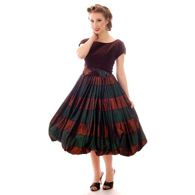 Vintage Velvet, Emerald Copper Iridescent Taffeta Bubble Dress