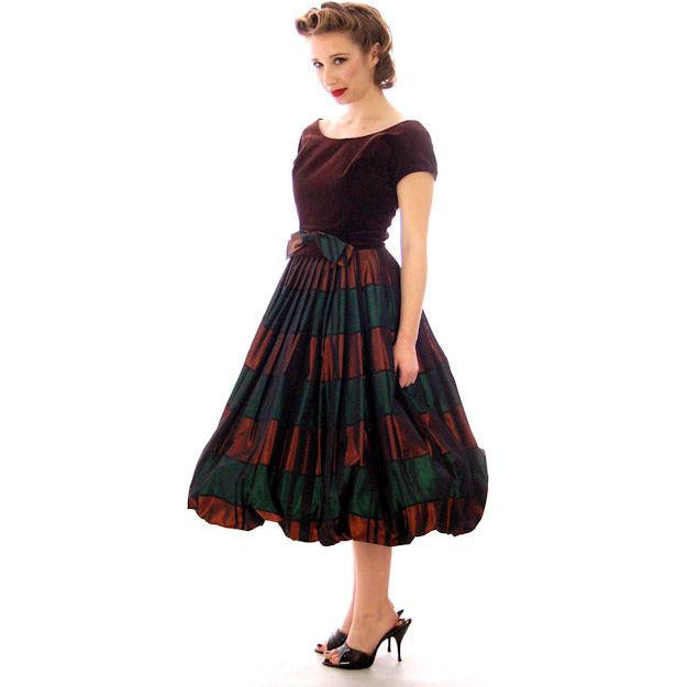Vintage Velvet, Emerald & Copper Iridescent Taffeta Bubble Dress 1940s 34-24-Free Women's,New Arrivals The Best Vintage Clothing