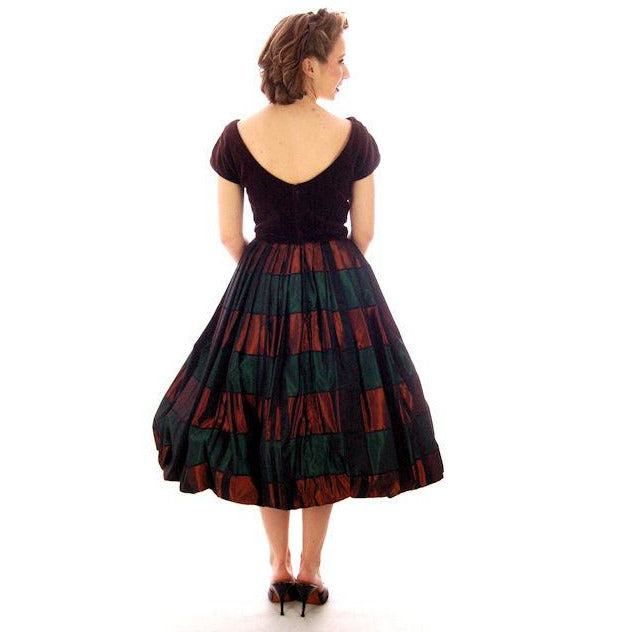 Vintage Velvet, Emerald & Copper Iridescent Taffeta Bubble Dress 1940s 34-24-Free Women's,New Arrivals The Best Vintage Clothing