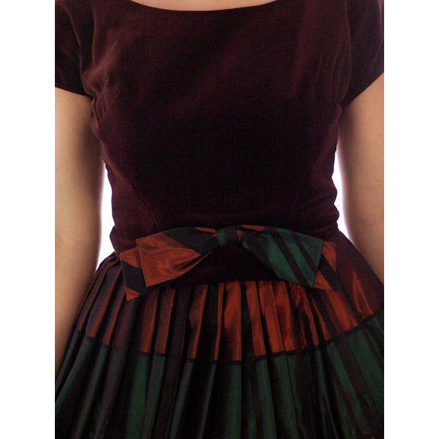 Vintage Velvet, Emerald & Copper Iridescent Taffeta Bubble Dress 1940s 34-24-Free Women's,New Arrivals The Best Vintage Clothing