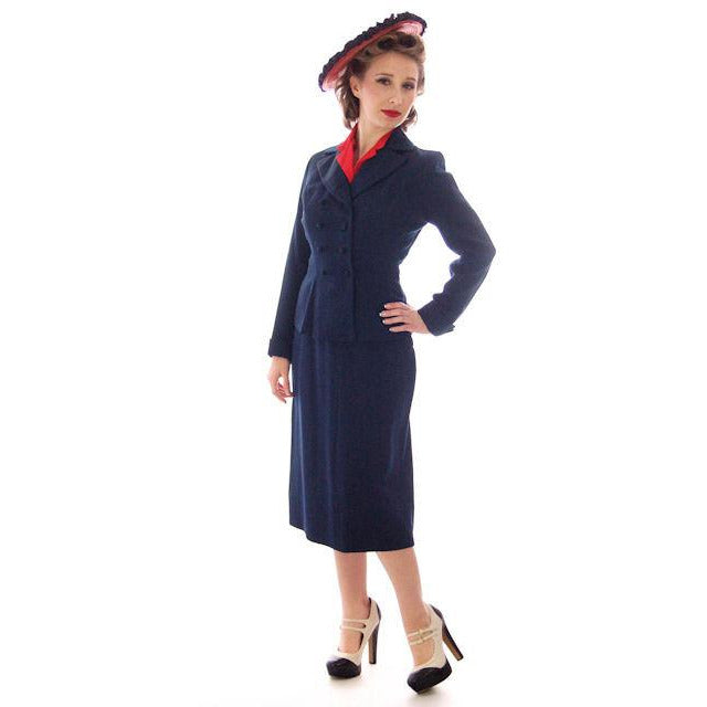 Vintage Womens Double Breasted Gab Suit 1940s Navy Blue 34-24-24 - The Best Vintage Clothing
 - 1