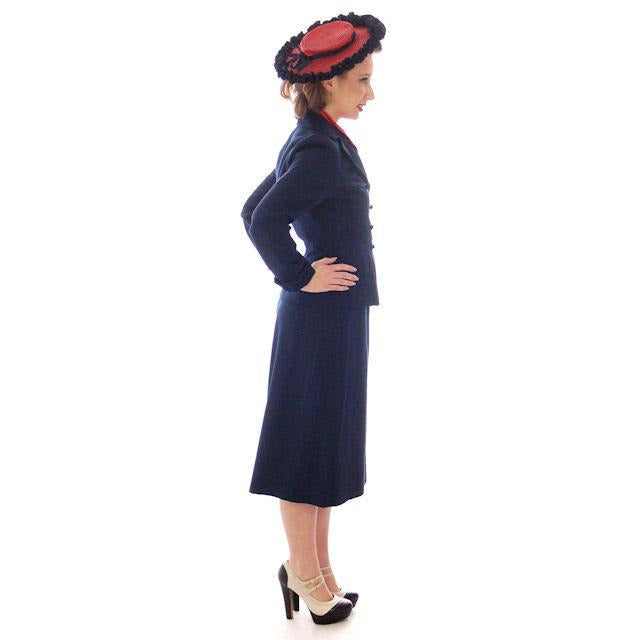 Vintage Womens Double Breasted Gab Suit 1940s Navy Blue 34-24-24 Women's,New Arrivals vendor-unknown