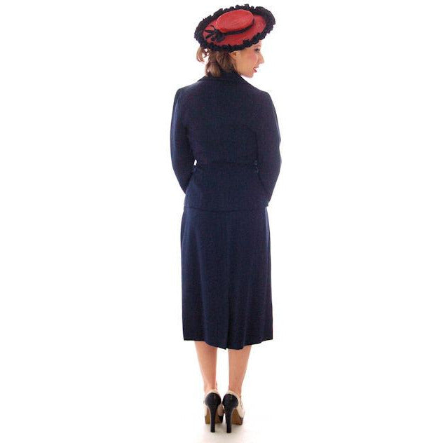 Vintage Womens Double Breasted Gab Suit 1940s Navy Blue 34-24-24 Women's,New Arrivals vendor-unknown