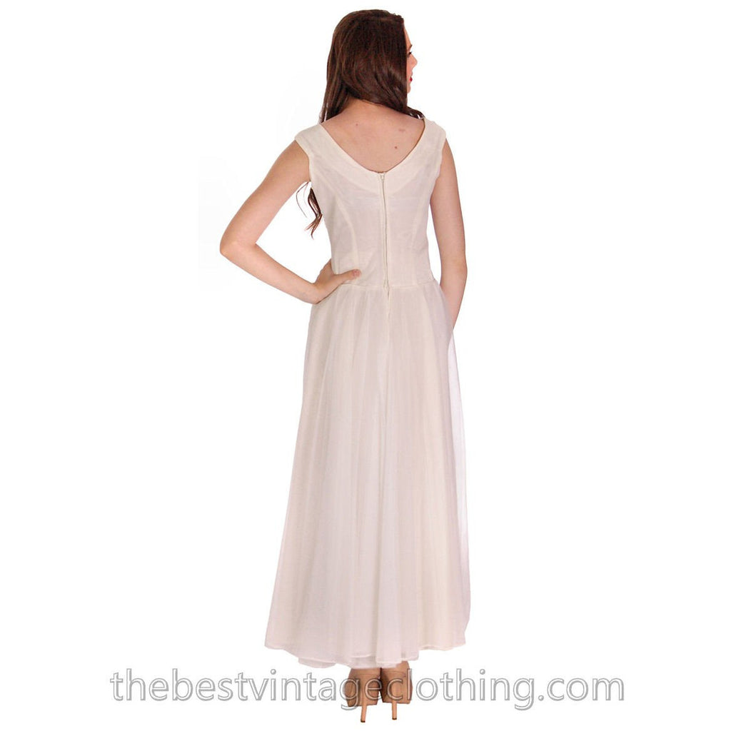 VTG1950s S Nylon Chiffon Dress Long Gown Sheer White Evening Party Wedding Rhinestones The Best Vintage Clothing