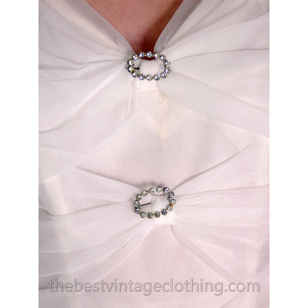 VTG1950s S Nylon Chiffon Dress Long Gown Sheer White Evening Party Wedding Rhinestones The Best Vintage Clothing