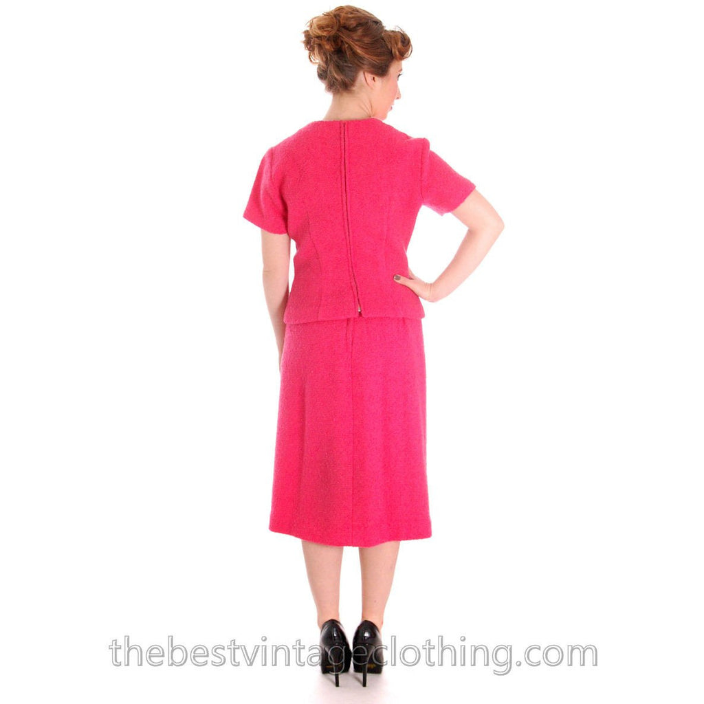 Vintage 1950s Womens Suit Pink 2 Pc Skirt Suit Hot Pink 100% Wool Boucle 38-26-38 The Best Vintage Clothing