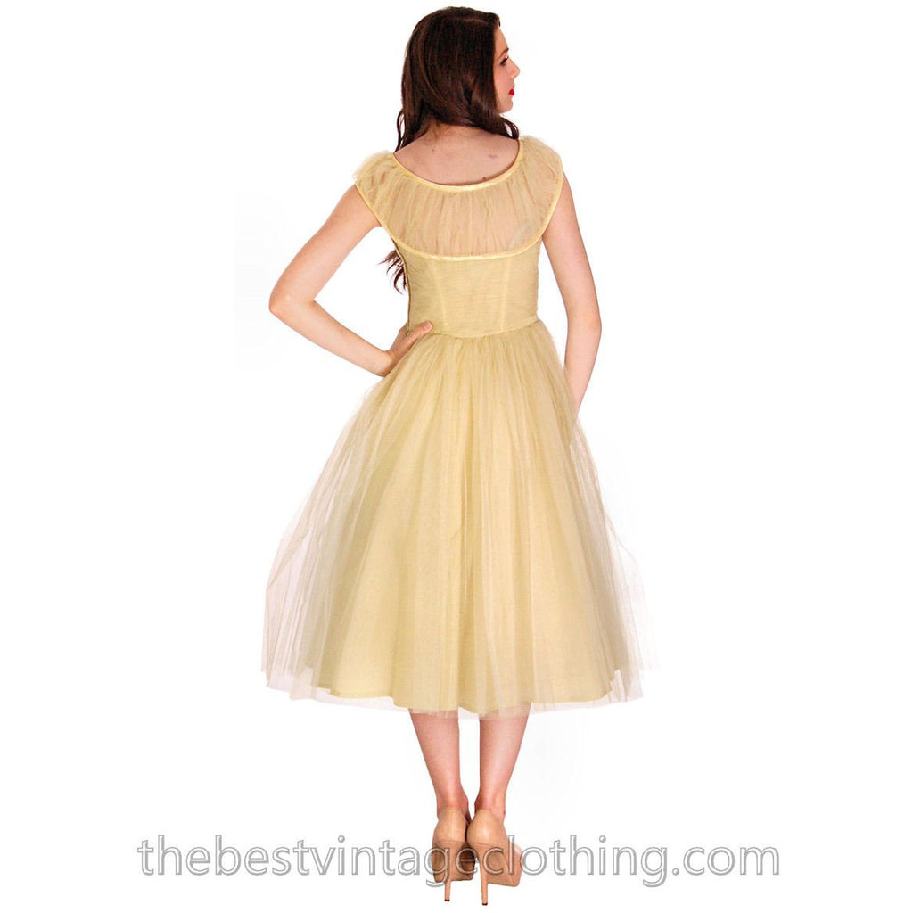 Vintage XS/S Fred Perlberg Tulle Prom Gown Pale Yellow 1950s 32-26-Free The Best Vintage Clothing