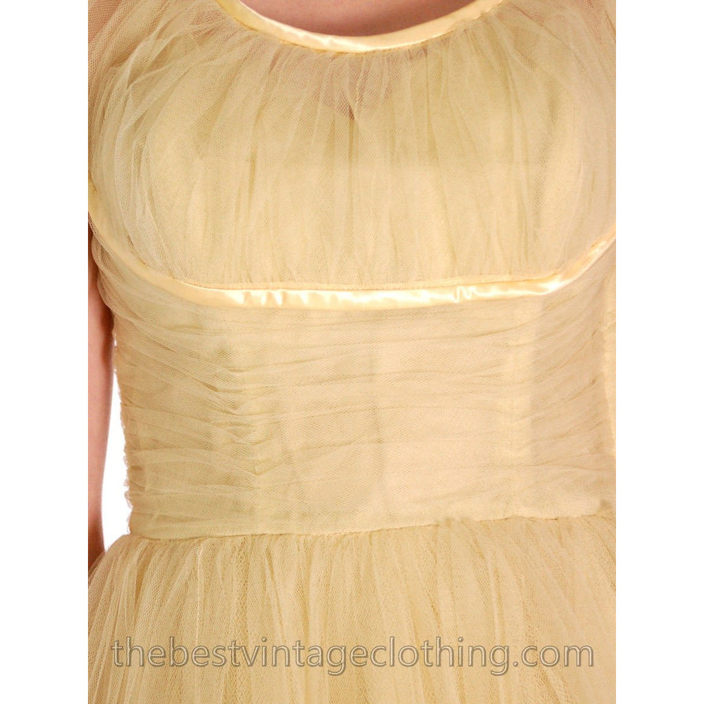 Vintage XS/S Fred Perlberg Tulle Prom Gown Pale Yellow 1950s 32-26-Free The Best Vintage Clothing