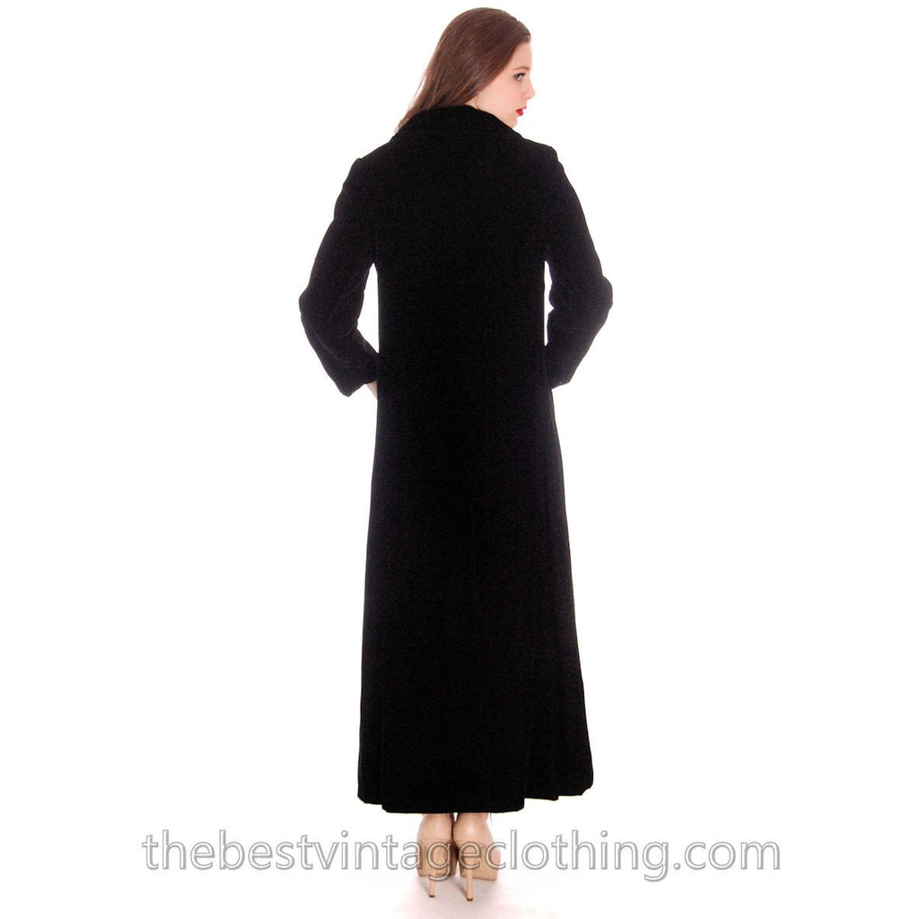 Vintage Long 1970s Coat Black Cotton Velvet Maxi Great Rhinestone Buttons M Cart2cart The Best Vintage Clothing