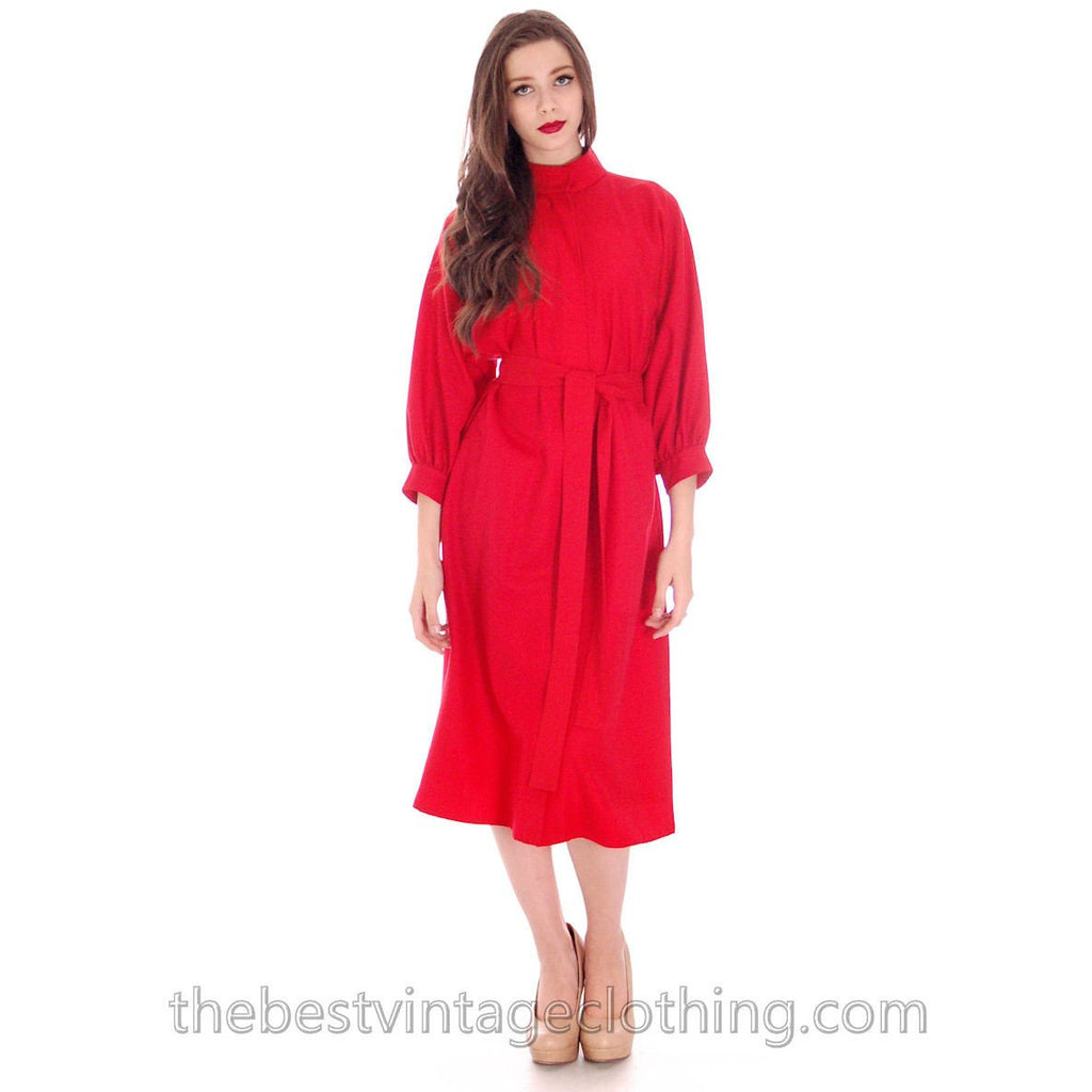 Vintage Vuokko Womens S/M 1970s Dress Red Fine Wool Voile Shirt Dress marimekko The Best Vintage Clothing