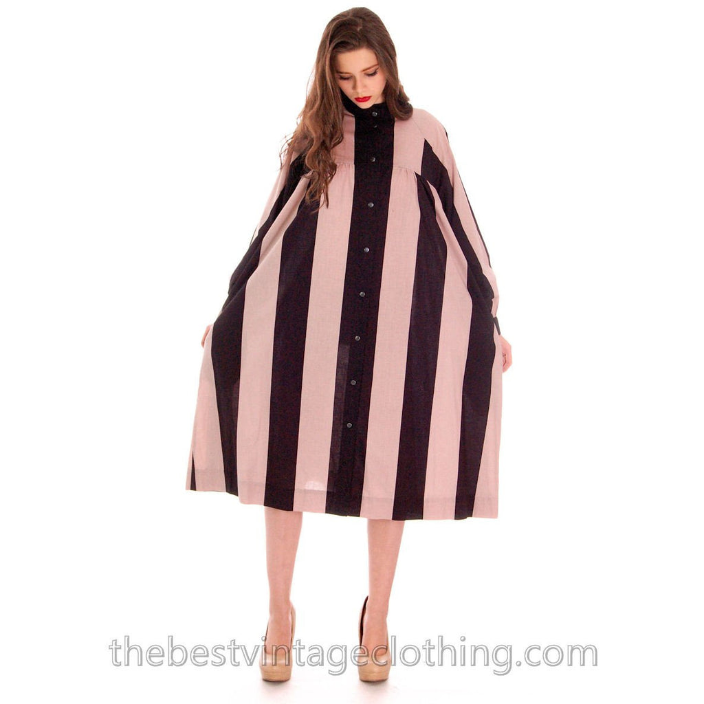 Vintage Vuokko Tent Dress / Coat Bold Black & Blush Stripes Geometric L marimekko The Best Vintage Clothing
