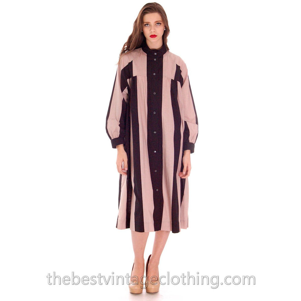 Vintage Vuokko Tent Dress / Coat Bold Black & Blush Stripes Geometric L marimekko The Best Vintage Clothing