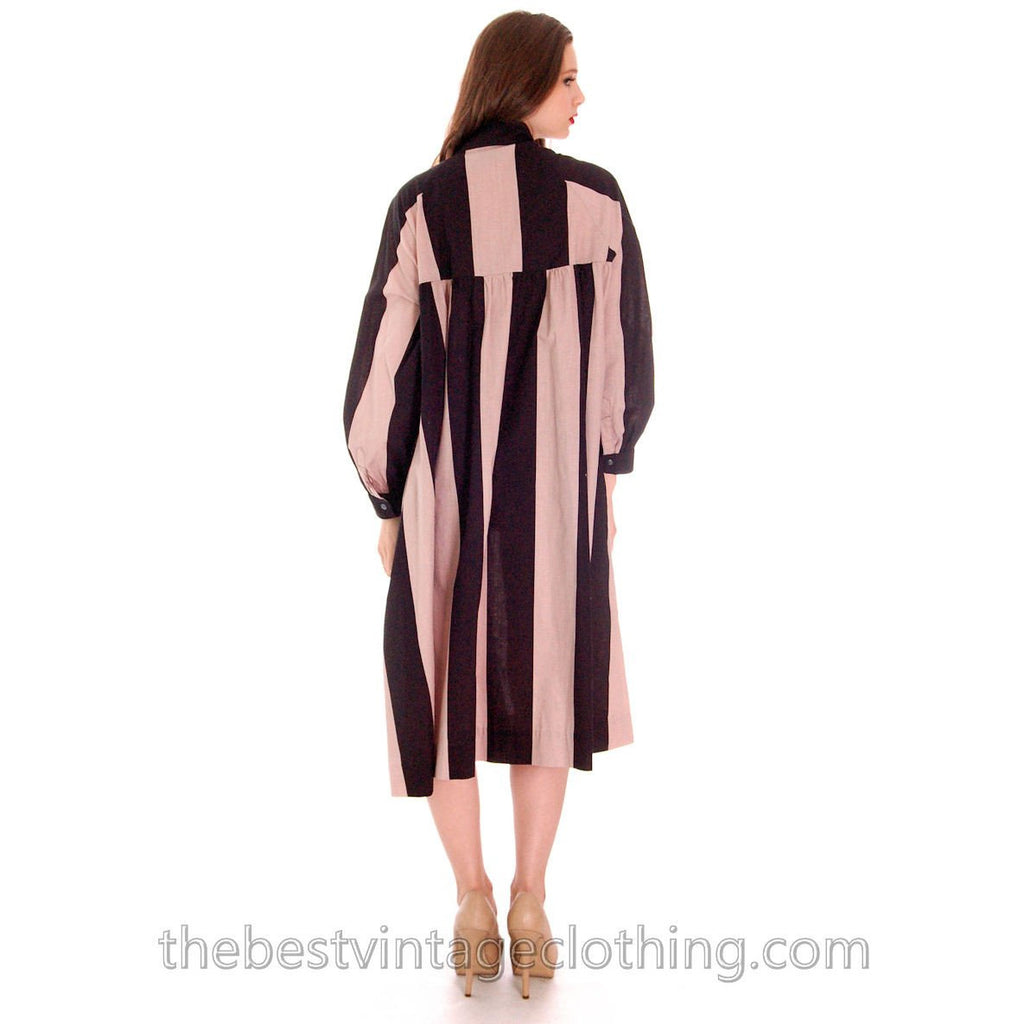 Vintage Vuokko Tent Dress / Coat Bold Black & Blush Stripes Geometric L marimekko The Best Vintage Clothing