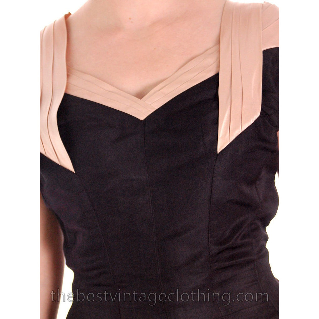 VTG 1950s MCM Wiggle Dress Black Silk & Beige Marilyn Monroe-ish L 40-28-40 LBD The Best Vintage Clothing