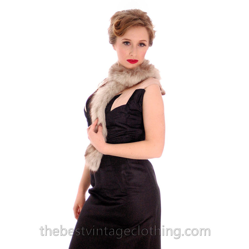 VTG 1950s MCM Wiggle Dress Black Silk & Beige Marilyn Monroe-ish L 40-28-40 LBD The Best Vintage Clothing