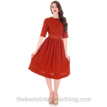 Rare 1950s Marimekko Wool Day Dress Nutmeg Color Sz EU 42  37-28-Free - The Best Vintage Clothing
 - 1