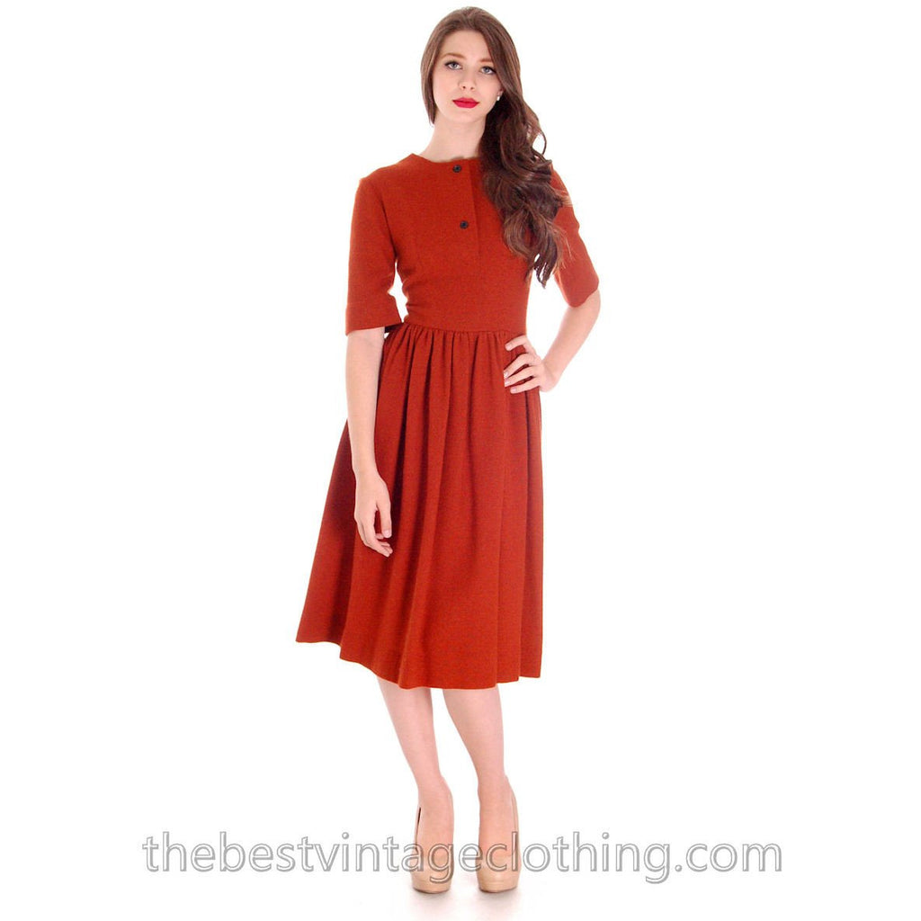 Rare 1950s Marimekko Wool Day Dress Nutmeg Color Sz EU 42 37-28-Free marimekko The Best Vintage Clothing