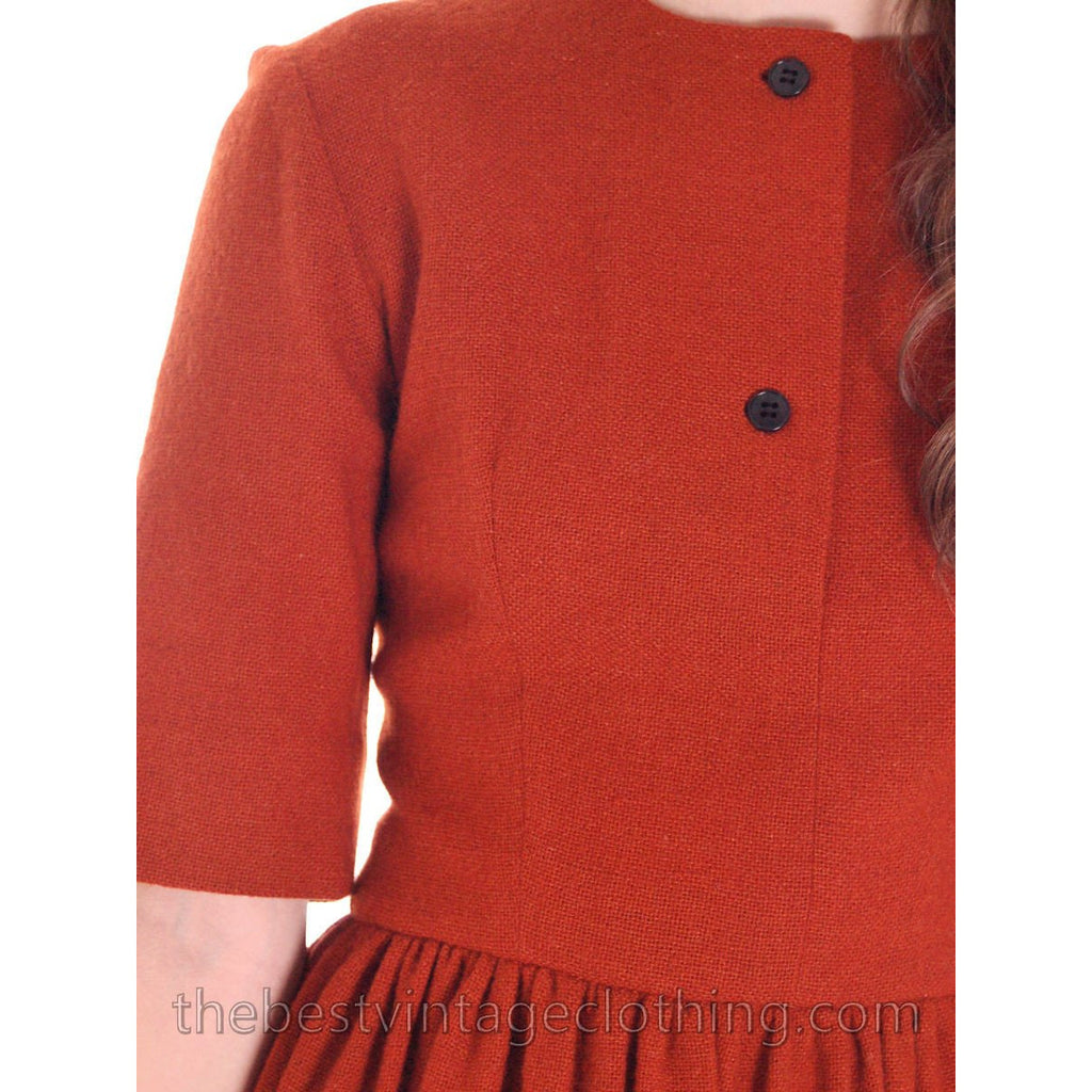 Rare 1950s Marimekko Wool Day Dress Nutmeg Color Sz EU 42 37-28-Free marimekko The Best Vintage Clothing