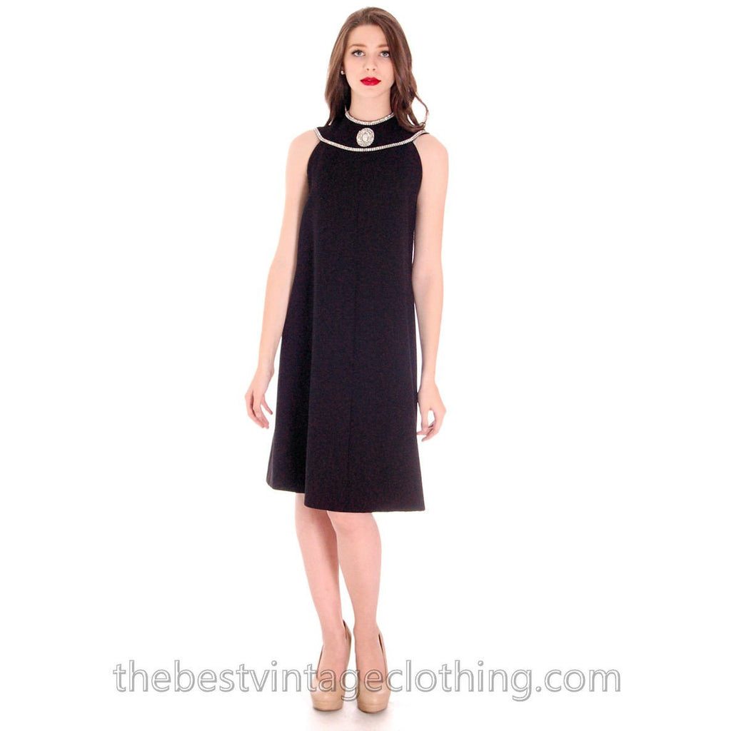 Vtg Lanvin Paris Couture A Line Shift Rhinestone Cut Out Wool Dress 60s S M Women's Lanvin