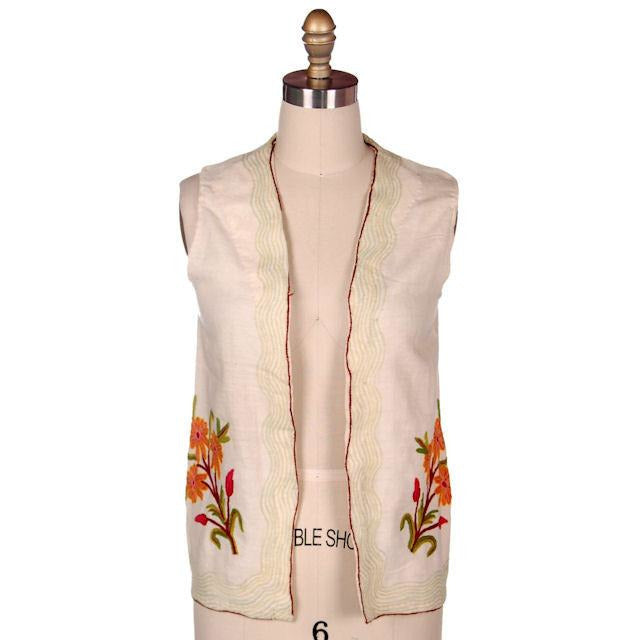 Antique Vest Embroidered Linsey Woolsey Floral 19th Century 34 Bust Women's The Best Vintage Clothing