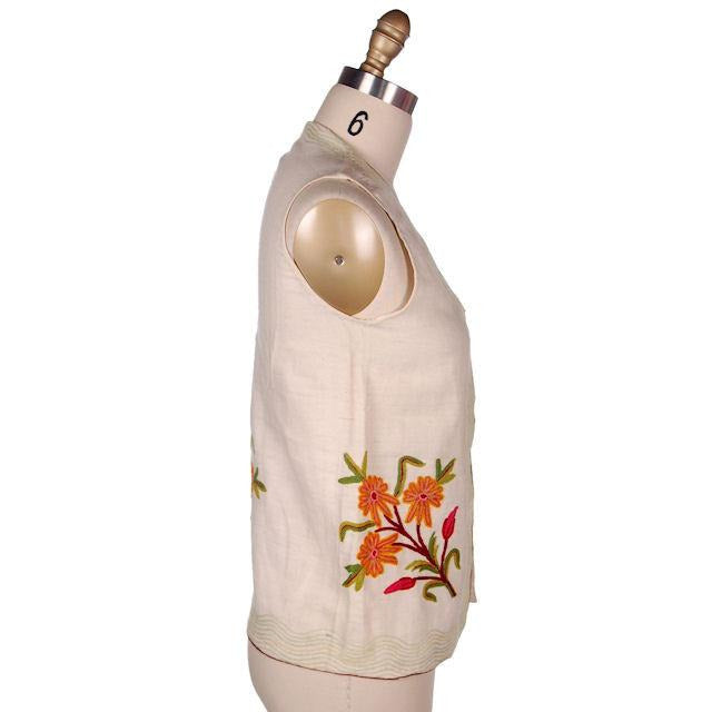 Antique Vest Embroidered Linsey Woolsey Floral 19th Century 34 Bust Women's The Best Vintage Clothing