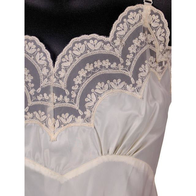 Vintage Full Slip Dupont Nylon Satin Scalloped Lace 1950s Fantasy 34 Cart2cart vendor-unknown