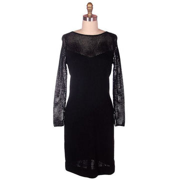 Vintage Black Knit Dress Openwork Sleeves & Yoke Robert Cappello 1980s Small - The Best Vintage Clothing
 - 1