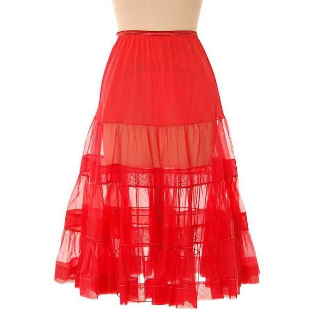 Vintage Red Nylon Organdy Ruffled Full  Petticoat 1950s Medium - The Best Vintage Clothing
 - 1