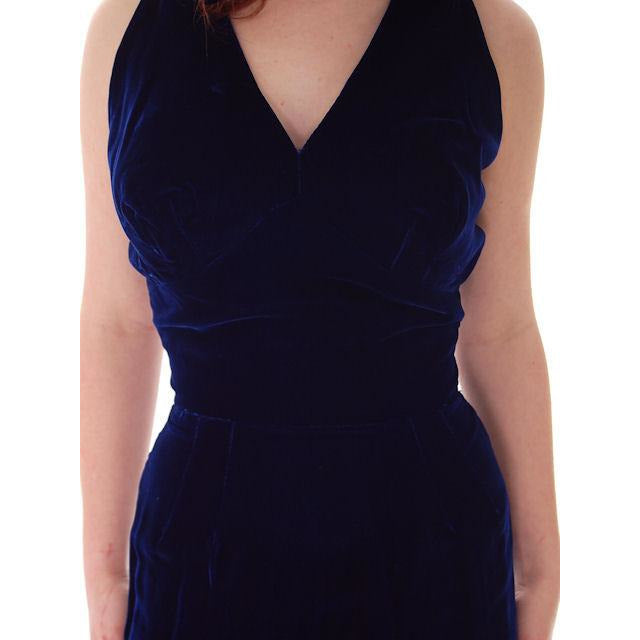 Hot Vintage Bombshell Cocktail Dress Deep Blue Velvet Halter Neckline Miss Jane 1950s 34-23-35 Women's,New Arrivals The Best Vintage Clothing
