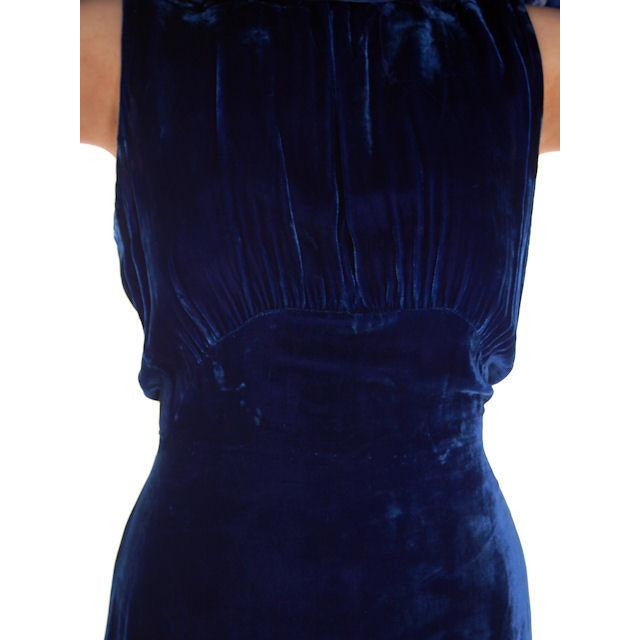 Stunning 1930s Vintage Blue Velvet Gown w/Ermine Trimmed Capelet Womens Dress 42-32-40 M Women's,New Arrivals The Best Vintage Clothing