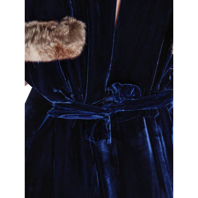 Stunning 1930s Vintage Blue Velvet Gown w/Ermine Trimmed Capelet Womens Dress 42-32-40 M Women's,New Arrivals The Best Vintage Clothing