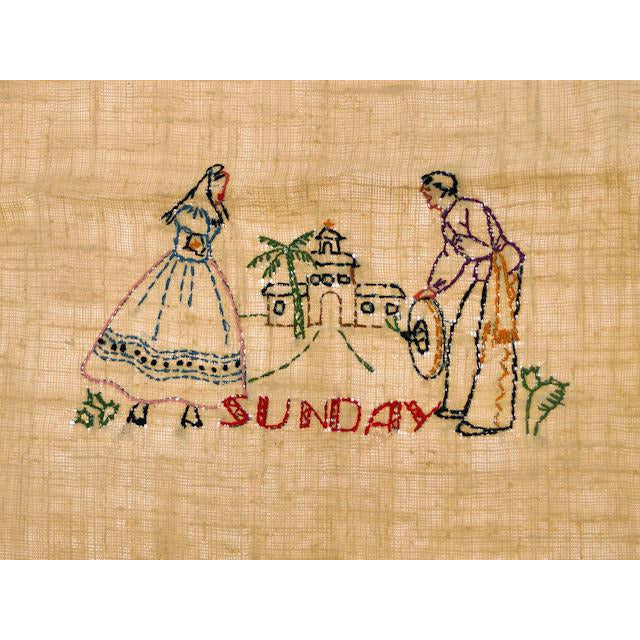 Vintage Kitchen Towel Stevens Linen "Sunday" Embroidered 1940s Collectibles,On Sale The Best Vintage Clothing