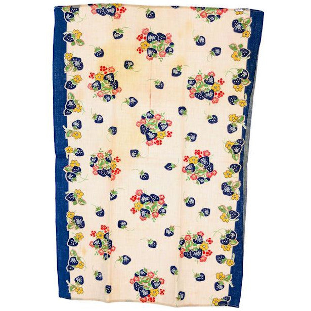 Vintage Kitchen Towel Cotton Blue Strawberries 1940s Collectibles,On Sale The Best Vintage Clothing