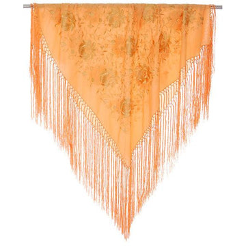 Vintage Embroidered Shawl w/Fringe Peach Color Downton Abbey Era - The Best Vintage Clothing
 - 1