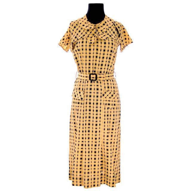 VTG 1930s Dress Yellow & Black Plaid Costume or Redesign Depression Janalene Women's The Best Vintage Clothing