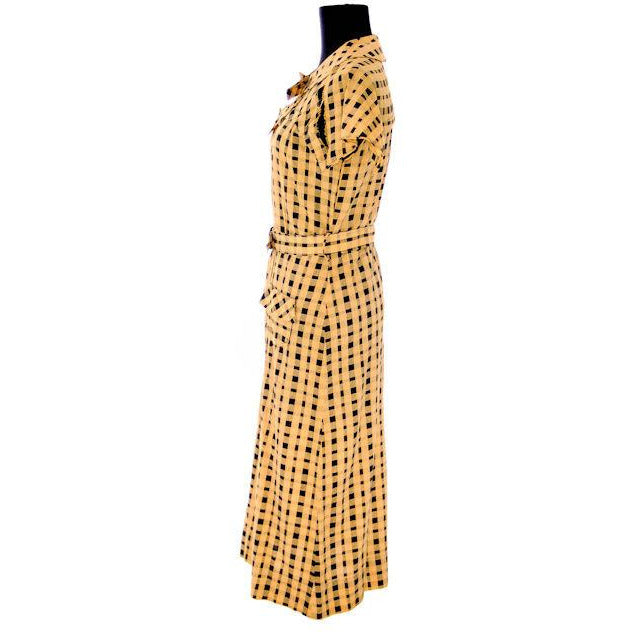 VTG 1930s Dress Yellow & Black Plaid Costume or Redesign Depression Janalene Women's The Best Vintage Clothing
